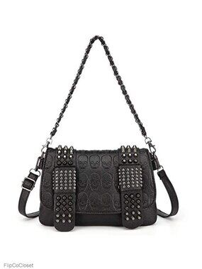 Goth Skull Satchel Handbag PU Leather Chain Shoulder Crossbody Purse